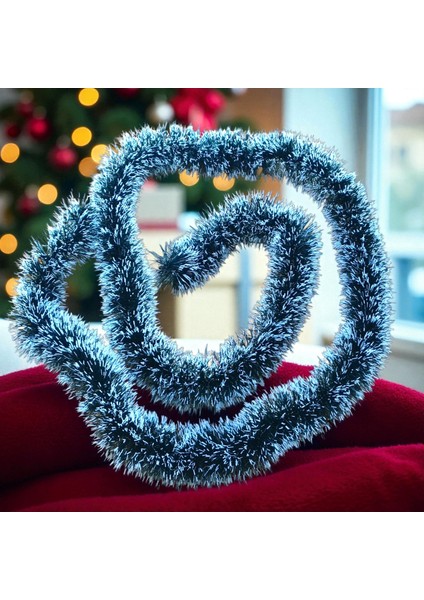 2 Metre Mat Yeşil Beyaz Karlı Yılbaşı Boyun Simi Yeşil Beyaz Karlı Yumuşak Boyun Garlandı Dekor Simi