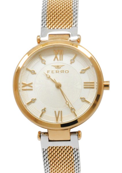 Ferro Rose Gümüş Renk Çelik Hasır Kordon Kadın Kol Saati Su Geçirmez TH-F21232C-E