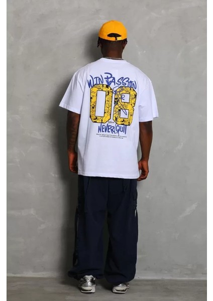 Unisex Oversize Baskılı Bisiklet Yaka T-Shirt - Beyaz fiyatları