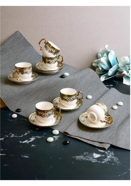 Kabartmalı Yaldızlı 6 Kişilik Türk Kahve Fincan Takımı – 90 ml