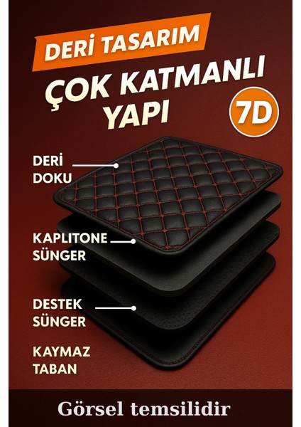 Citroen C-Elysee 2016 7d Havuzlu Deri Oto Paspas Seti - [siyah Kırmızı]