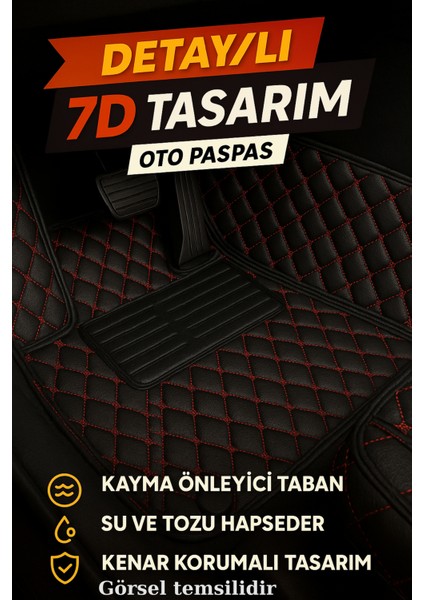 Fiat Fiorino Benzinli 2024 7d Havuzlu Deri Oto Paspas Seti - [siyah Kırmızı] indirimleri