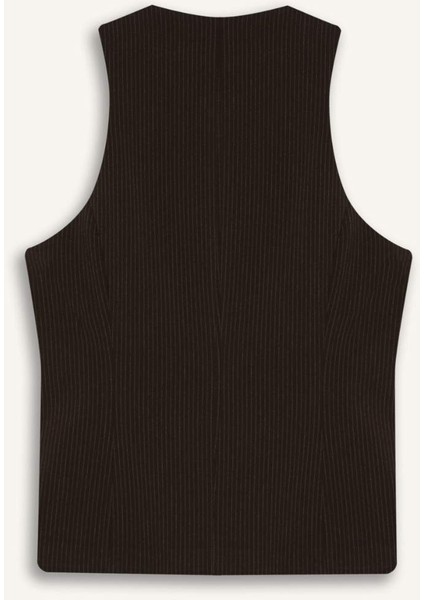 Afra x DeFacto Fitted Bisiklet Yaka Düğmeli Kolsuz Triko Hırka E4661AX25SP