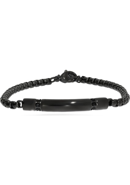 Erkek Siyah Taş Detay Zincir Çelik Bileklik