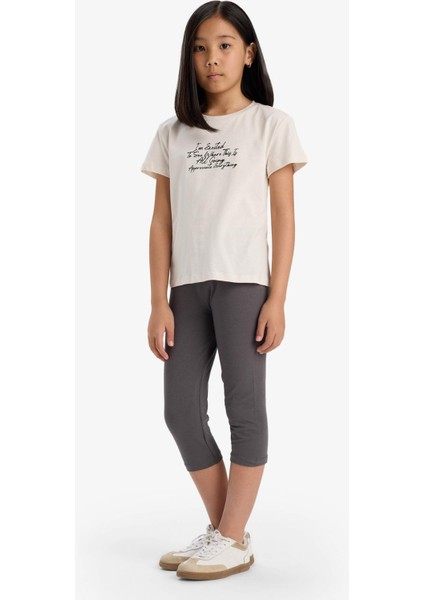 Kız Çocuk Bisiklet Yaka Baskılı Kısa Kollu Tişört E5892A825SM