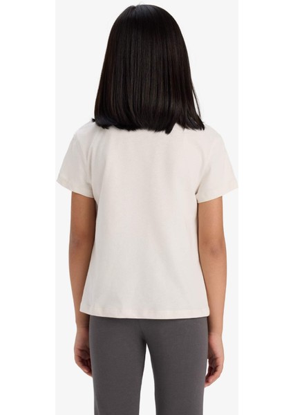 Kız Çocuk Bisiklet Yaka Baskılı Kısa Kollu Tişört E5892A825SM