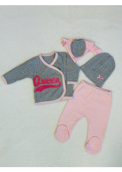 Kız Bebek Zıbın. Kız Bebek Queen Baskılı 5' Li Pamuk Çıtçıtlı Takım