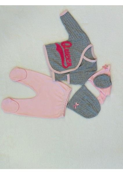 Kız Bebek Zıbın. Kız Bebek Queen Baskılı 5' Li Pamuk Çıtçıtlı Takım fiyatları