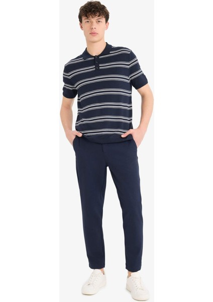 Regular Fit Polo Yaka Çizgili Kısa Kollu Yumuşak Tuşeli Triko Tişört E2665AX25SP