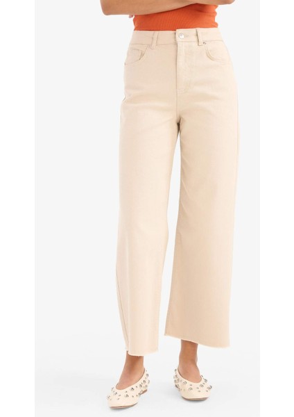 Culotte Gabardin Kumaş Pantolon Yüksek Bel Basic Düz Cepli Geniş Bol Paça C7535AX25SP