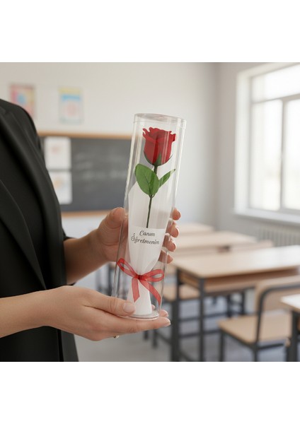 çınar ticaret şeffaf silindir kutulu gül - öğretmenler günü hediyesi fiyatları