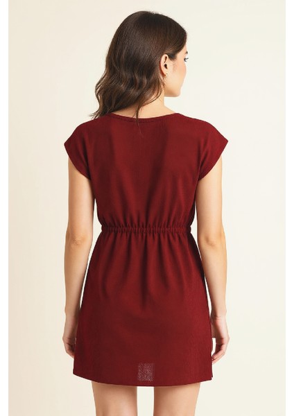 çınar ticaret kadın bordo yanları yırtmaçlı tokalı v yaka mini plaj elbisesi modelleri
