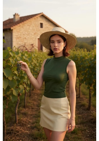 çınar ticaret kadın haki yeşili kolsuz balıkçı yaka basic bluz fırsatları