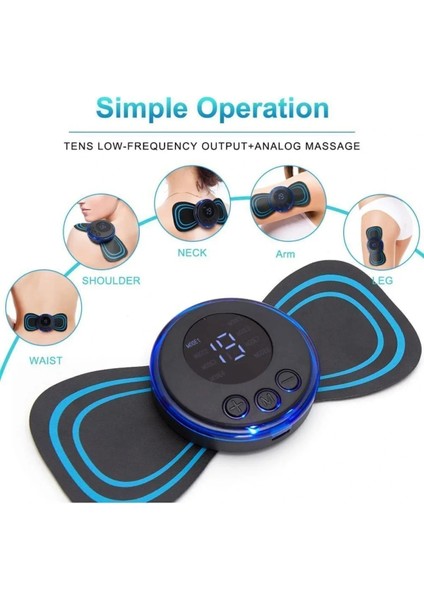 çınar ticaret 8 modlu mini şarjlı kelebek lcd ekran ems boyun omuz kol sırt elektrikli masaj bantı kas stimülatörü