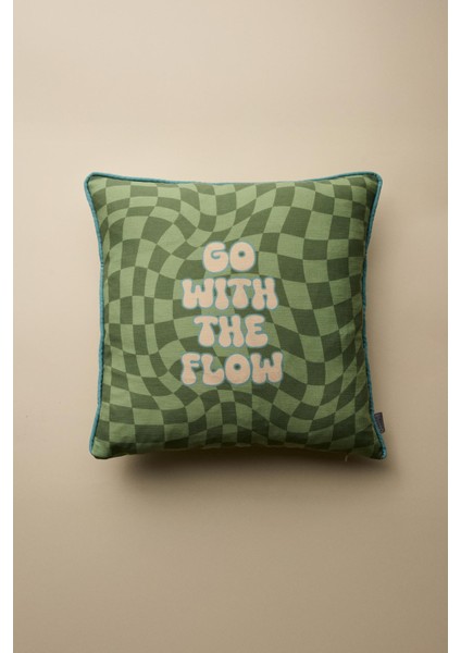 Go With The Flow Baskılı Biye Detaylı Kırlent Kılıfı