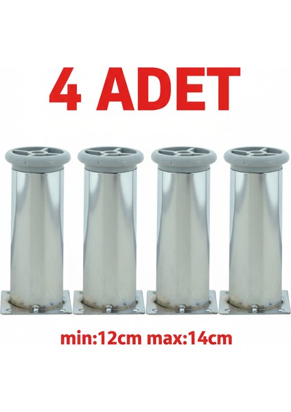 Metal Ayarlanabilir 4 Adet Mobilya Ayağı Metal Tablalı 12CM