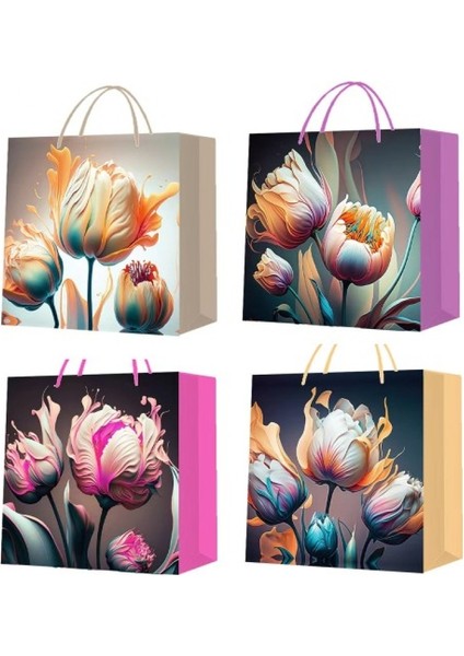 çınar ticaret büyük boy lale desenli karton hediye çantası