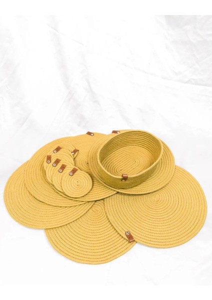 Jüt Hasır Görünümlü Jüt Amerikan Servis Amerikan Servis Bardak Altlığı Ekmeklik Takımı 13 Parça