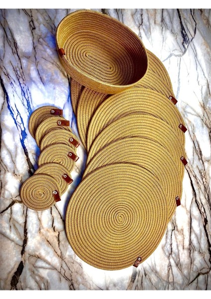 Jüt Hasır Görünümlü Jüt Amerikan Servis Amerikan Servis Bardak Altlığı Ekmeklik Takımı 13 Parça modelleri