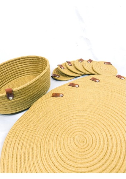 Jüt Hasır Görünümlü Jüt Amerikan Servis Amerikan Servis Bardak Altlığı Ekmeklik Takımı 13 Parça fırsatları