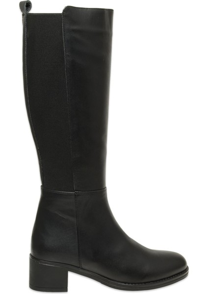 D25KC-2300 - B Kadın Hakiki Deri Konç Lastikli Topuklu Günlük Çizme Siyah fiyatları