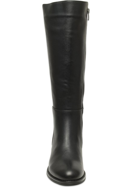 D25KC-2300 - B Kadın Hakiki Deri Konç Lastikli Topuklu Günlük Çizme Siyah modelleri