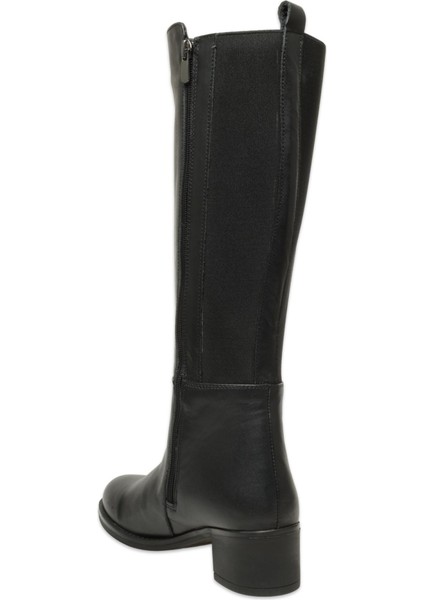 D25KC-2300 - B Kadın Hakiki Deri Konç Lastikli Topuklu Günlük Çizme Siyah fırsatları