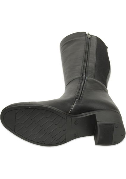 D25KC-2300 - B Kadın Hakiki Deri Konç Lastikli Topuklu Günlük Çizme Siyah indirimleri