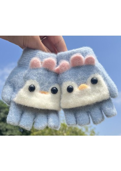 Penguen Desenli Kapaklı Kız Çocuk Peluş Parmaksız Eldiven fiyatları