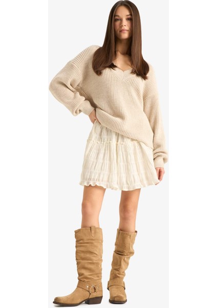 Oversize Geniş Kalıp V Yaka Triko Kazak Z7135AZ25WN