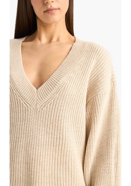 Oversize Geniş Kalıp V Yaka Triko Kazak Z7135AZ25WN