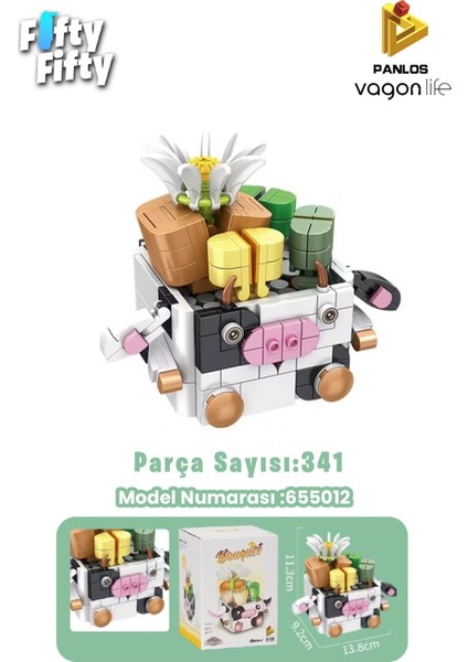 Panlos Mini Potted Plant Serisi Inek Figürü 341 Parça Oyuncak Yapım Seti -FFP655012