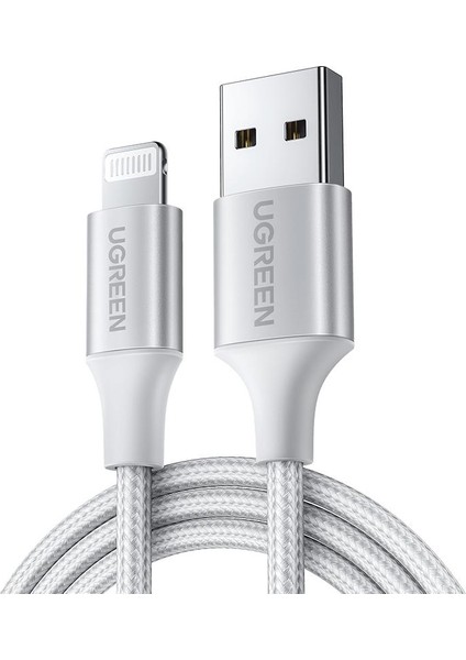 çınar ticaret ugreen lıghtnıng to usb-a örgülü mfi sertifikalı ıphone hızlı şarj kablosu 2 metre gümüş 60163