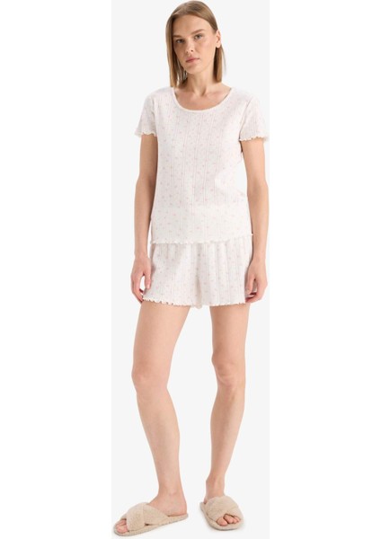 Regular Fit Pijama Takımı Kısa Kollu Üst Beli Lastikli Şort E4335AX25SP