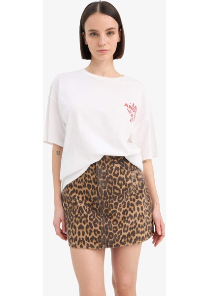 Coool Leopar Desenli Normal Bel Gabardin Mini Etek E4398AX25SP