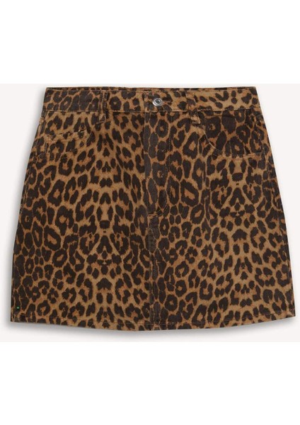 Coool Leopar Desenli Normal Bel Gabardin Mini Etek E4398AX25SP