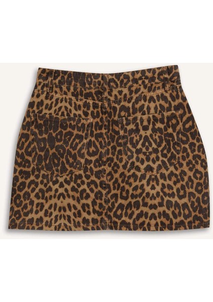 Coool Leopar Desenli Normal Bel Gabardin Mini Etek E4398AX25SP