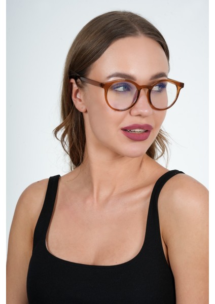 Yuvarlak Şeffaf Kahverengi Olivier Philippe Mavi Işık Koruyucu Gözlük