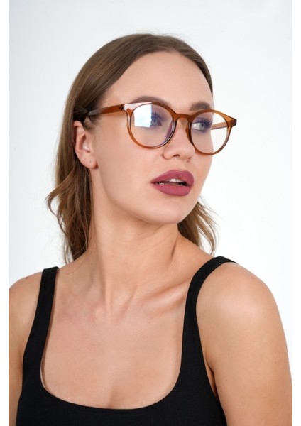 Yuvarlak Şeffaf Kahverengi Olivier Philippe Mavi Işık Koruyucu Gözlük