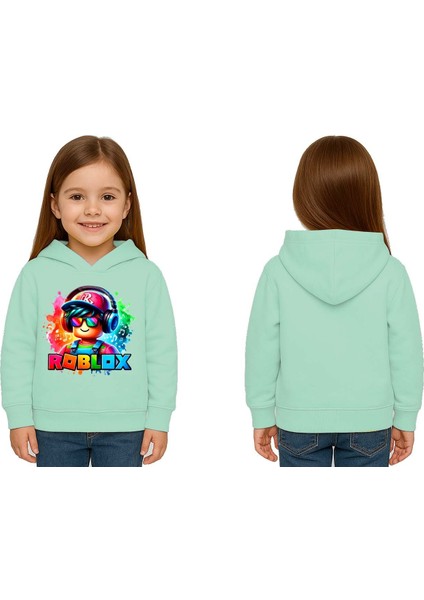 Unisex Roblox Baskılı Çocuk Swaetshirt Baskılı Kapüşonlu 3 Iplik Şardonlu