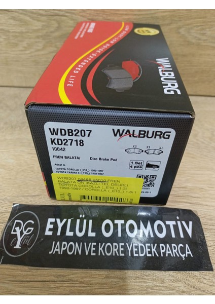 WDB207 04465-05010 Fren Balata On Ikazlı Tel Delıklı Toyota Corolla (_E10_) 1.3i 1992-1997 / Corolla (_E10_) 1.6i 1992-1997 / Carına E (_T19_) 1.6 1992-1997 fiyatları