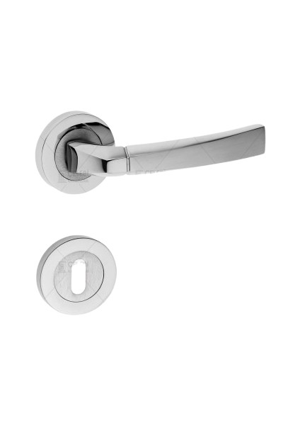 Gonca Kol Yuvarlak Rozetli Nikel Saten Oda Kapı Kolu