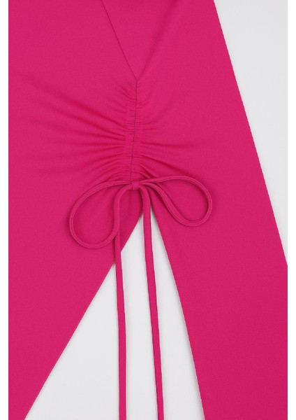 çınar ticaret kadın fuşya uzun ıspanyol kollu asimetirik yaka yandan bağlamalı drapeli bluz indirimleri