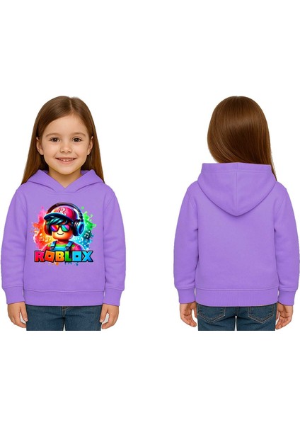 Unisex Roblox Baskılı Çocuk Swaetshirt Baskılı Kapüşonlu 3 Iplik Şardonlu