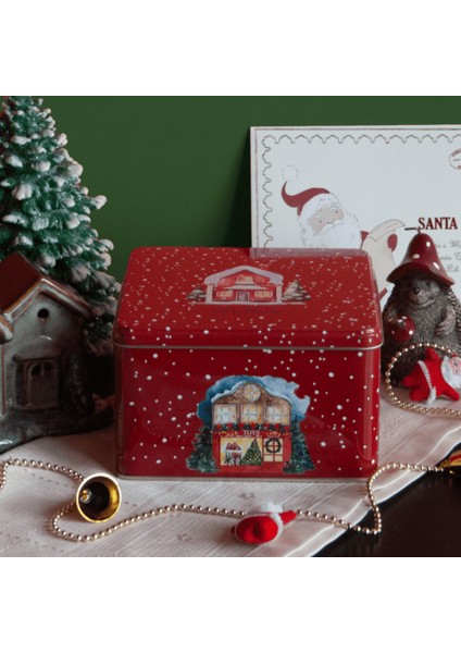 Home Yılbaşı Evi Kırmızı Metal Saklama Kutusu