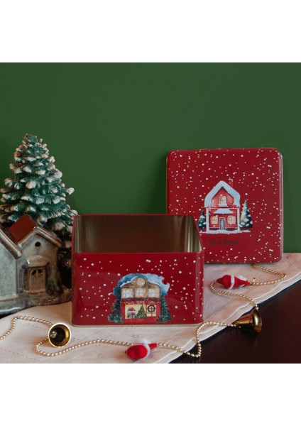 Home Yılbaşı Evi Kırmızı Metal Saklama Kutusu modelleri