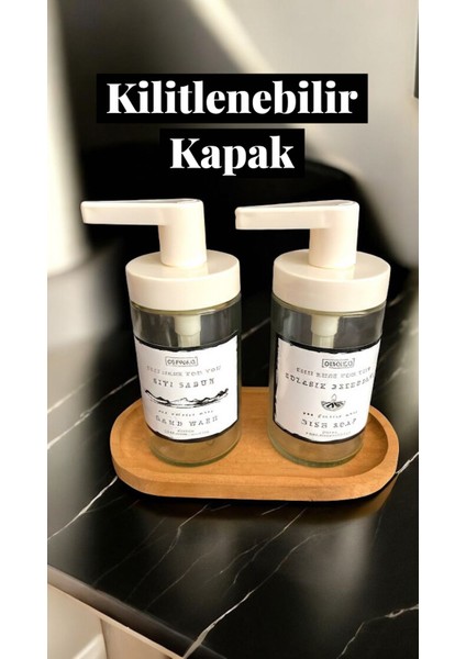 Tackan Ahşap Stantlı Sıvı Sabunluk & Sıvı Deterjanlık Seti