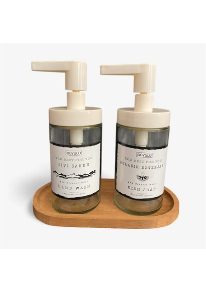 Tackan Ahşap Stantlı Sıvı Sabunluk & Sıvı Deterjanlık Seti modelleri