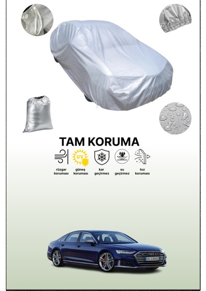 Gri Audi S8 2013 - 2019 Uyumulu Oto Branda, Araba Brandası, Koruyucu Örtü