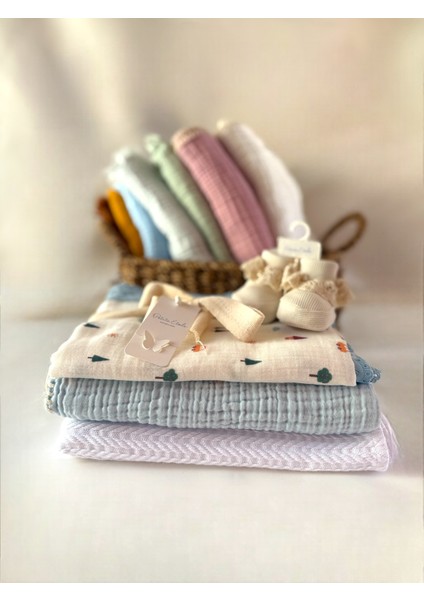 Organik 3’lü Set Müslin Örtü ve Pike Seti | %100 Pamuk, Oeko-Tex® Sertifikalı